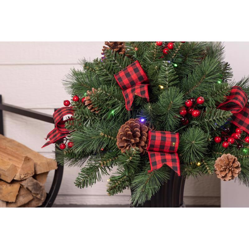 Celebrations 18 in. D LED Warm White Plaid Bow Urn Filler