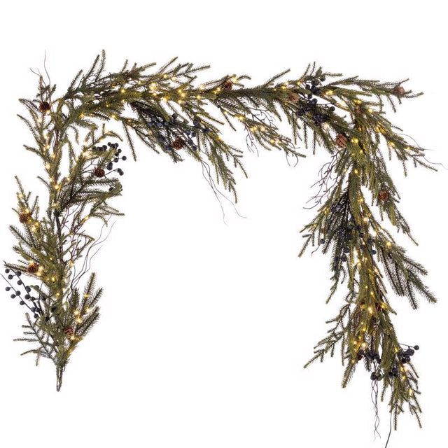 Celebrations 6 ft. L LED Warm White Rustic Norfolk With Berries and Pinecones Garland