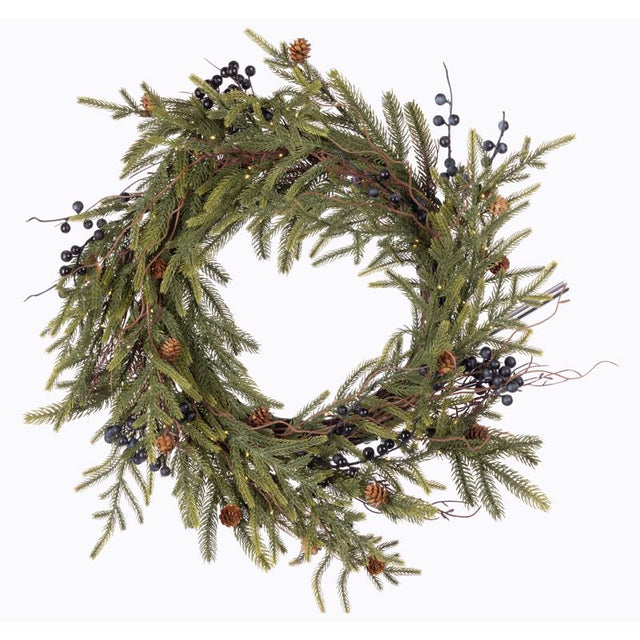 Celebrations 26 in. D LED Warm White Rustic Norfolk with Berries and Pinecones Wreath