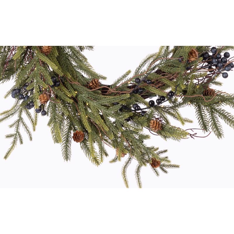 Celebrations 26 in. D LED Warm White Rustic Norfolk with Berries and Pinecones Wreath