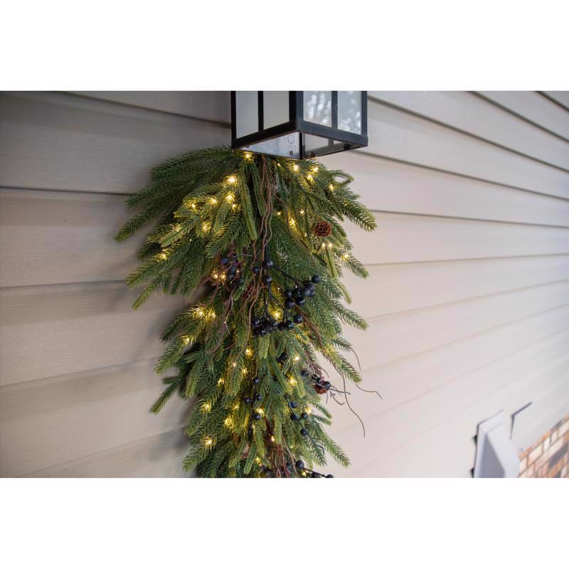 Celebrations 20 in. D X 3 ft. L LED Clear/Warm White Rustic Norfolk Teardrop Swag