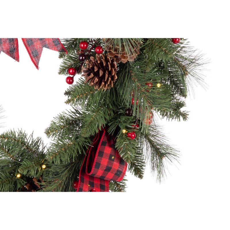 Celebrations 30 in. D LED Warm White Plaid Bow Wreath