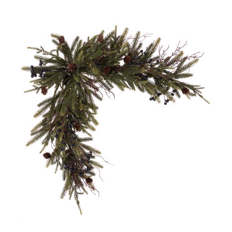 Celebrations 2 ft. L LED Warm White Rustic Norfolk With Berries and Twigs Corner Garland