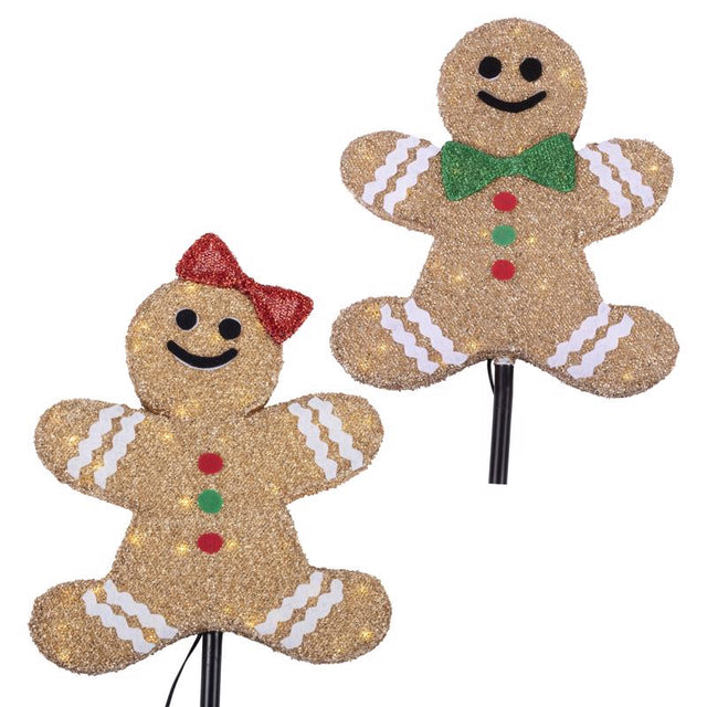 Celebrations LED Warm White Set of 2 Gingerbread People 20 in. Pathway Decor
