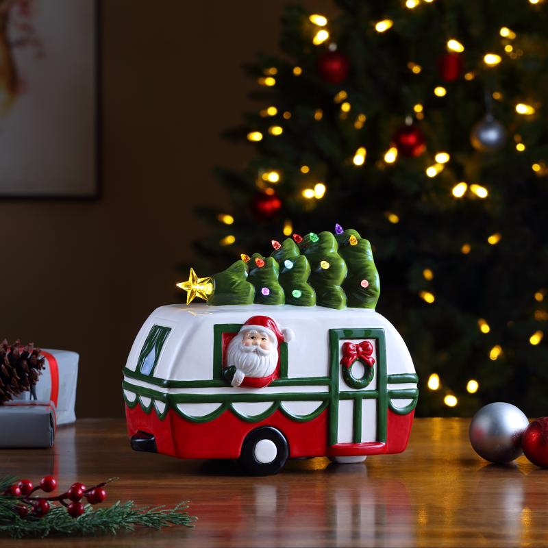 Mr. Christmas LED Santa Camper Table Decor 9 in.