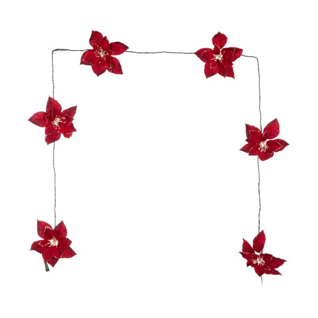 Celebrations LED Warm White Red Poinsetta Garland Hanging Decor 4.5 in.
