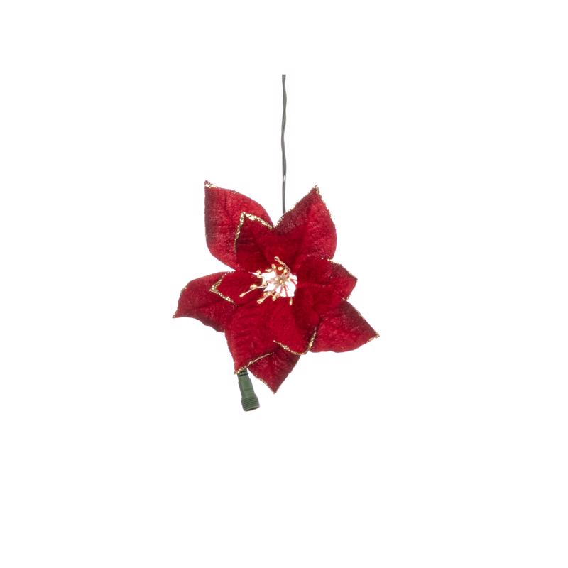 Celebrations LED Warm White Red Poinsetta Garland Hanging Decor 4.5 in.