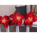 Celebrations LED Warm White Red Poinsetta Garland Hanging Decor 4.5 in.