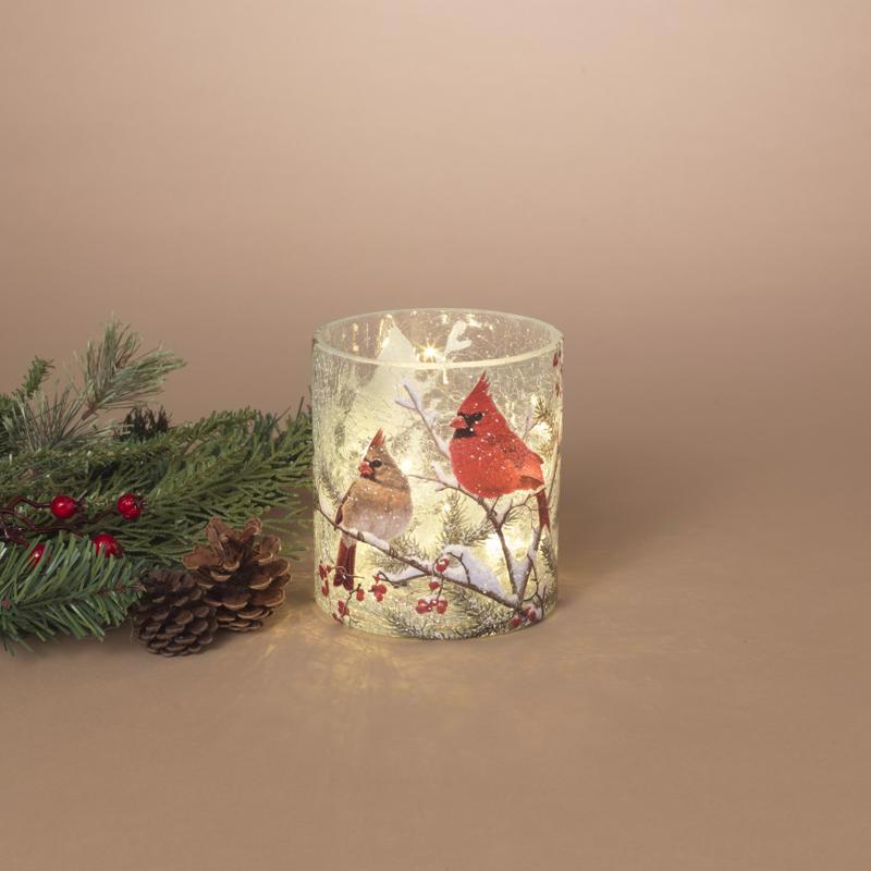 Gerson Lighted Glass Holiday Cardinal Luminary 5 in.