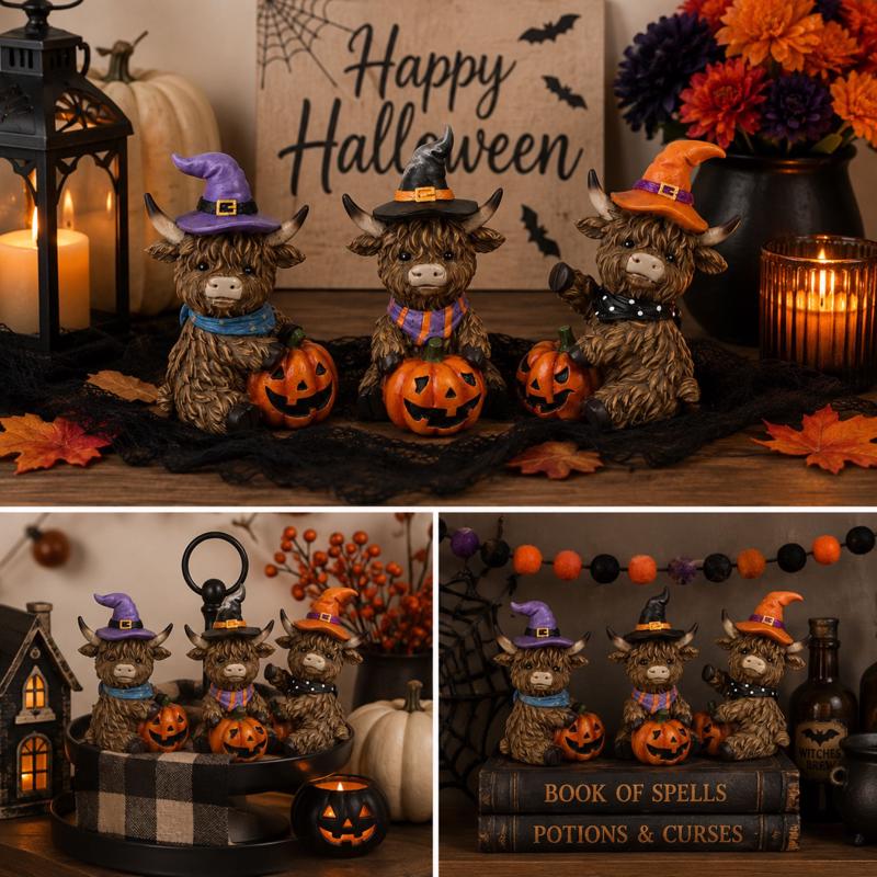 Gerson Resin Halloween Highland Cow Halloween Decor
