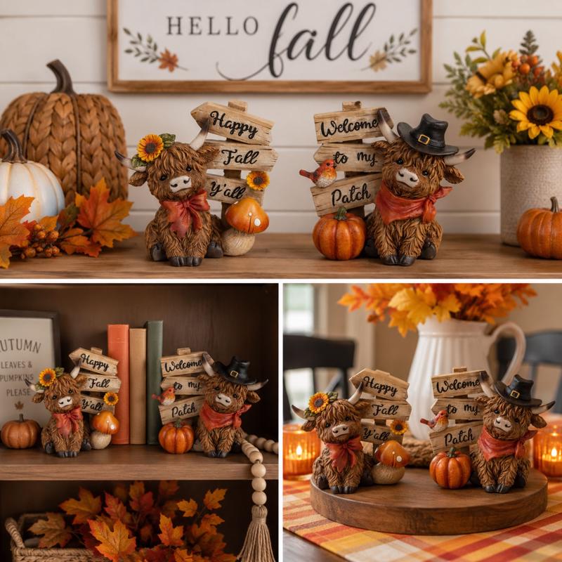 Gerson Resin Harvest Highland Cow Fall Decor