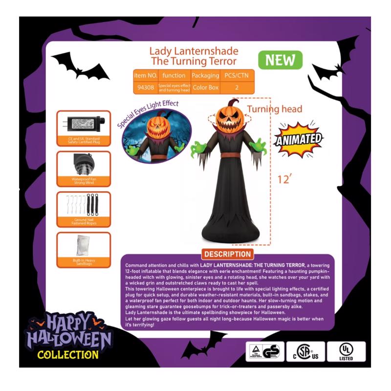 Pamson 12 ft. LED Prelit Lady Lanternshade The Turning Terror Inflatable