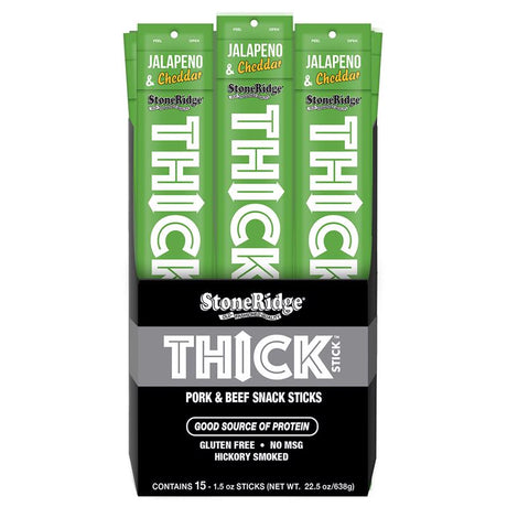 StoneRidge Wholesale Thick Stick Jalapeno Cheddar Meat Sticks 1.5 oz Shrink Wrapped