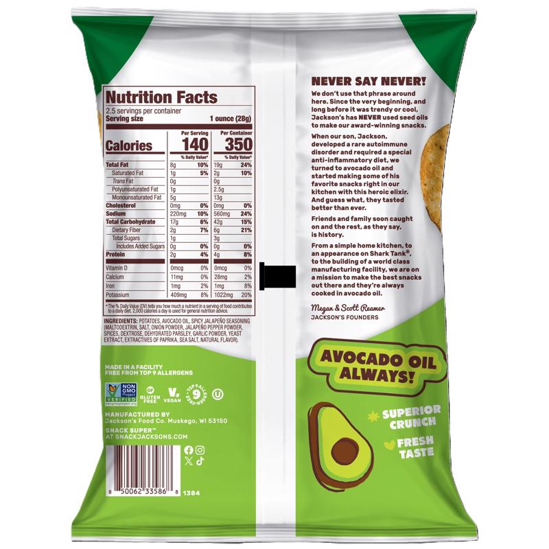 Jackson's Spicy Jalapeno Kettle Cooked Potato Chips 2.5 oz Bagged