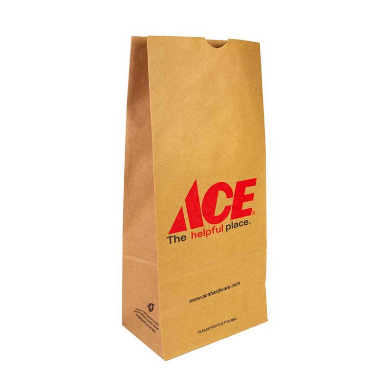 Ace Logo Recycled Paper Brown Shopping Bag 500 pk 16.125 in. H X 5.3125 in. W X 8.25 in. L