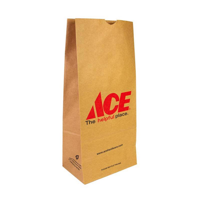 Ace Logo Recycled Paper Brown Shopping Bag 500 pk 16.125 in. H X 5.3125 in. W X 8.25 in. L