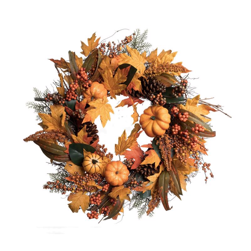 BNDL Harvest 24" B/O Wreath and 9' Fall Harvest Garland