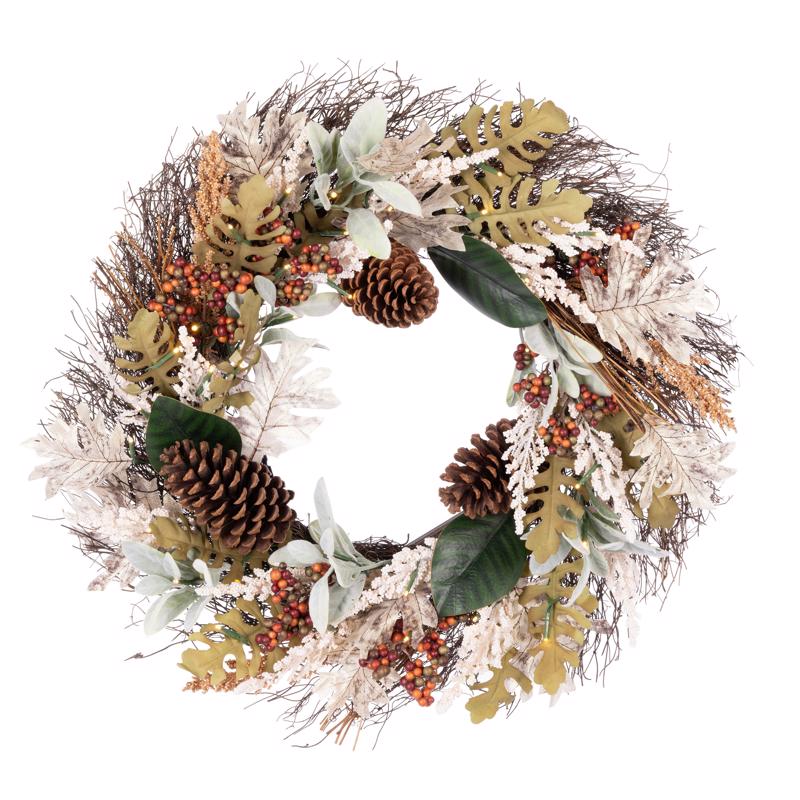 WARM WHITE NEUTRAL FALL WREATH AND GARLAND B/O BUNDLE