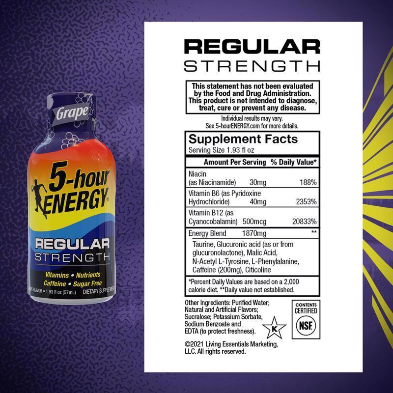 5-hour Energy Regular Strength Sugar Free Grape Energy Shot 1.93 oz