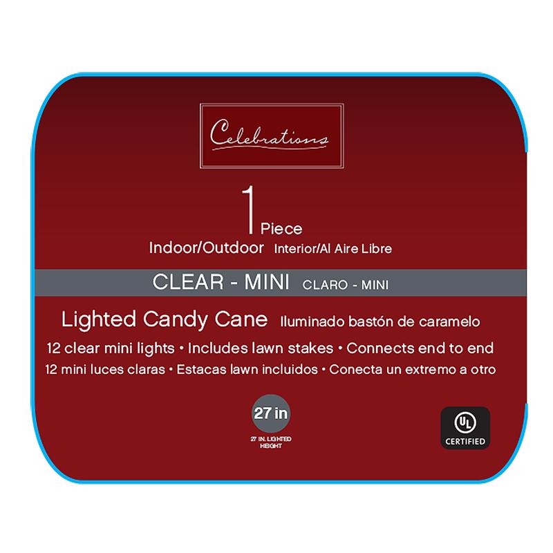 Celebrations Clear Lighted Candy Cane 27 in. Pathway Decor