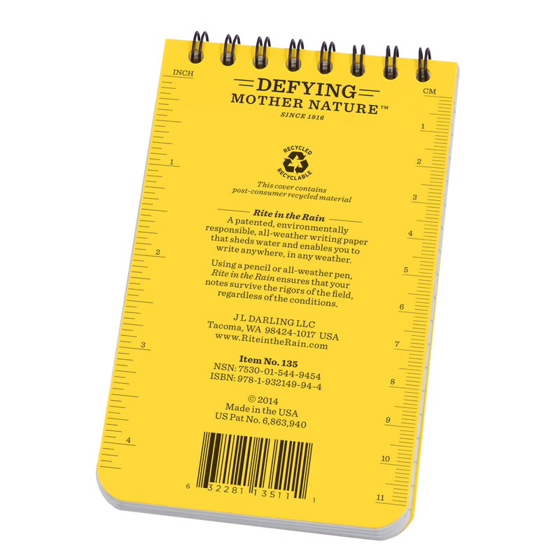 Rite in the Rain 3 in. W X 5 in. L Top-Spiral Yellow Notebook