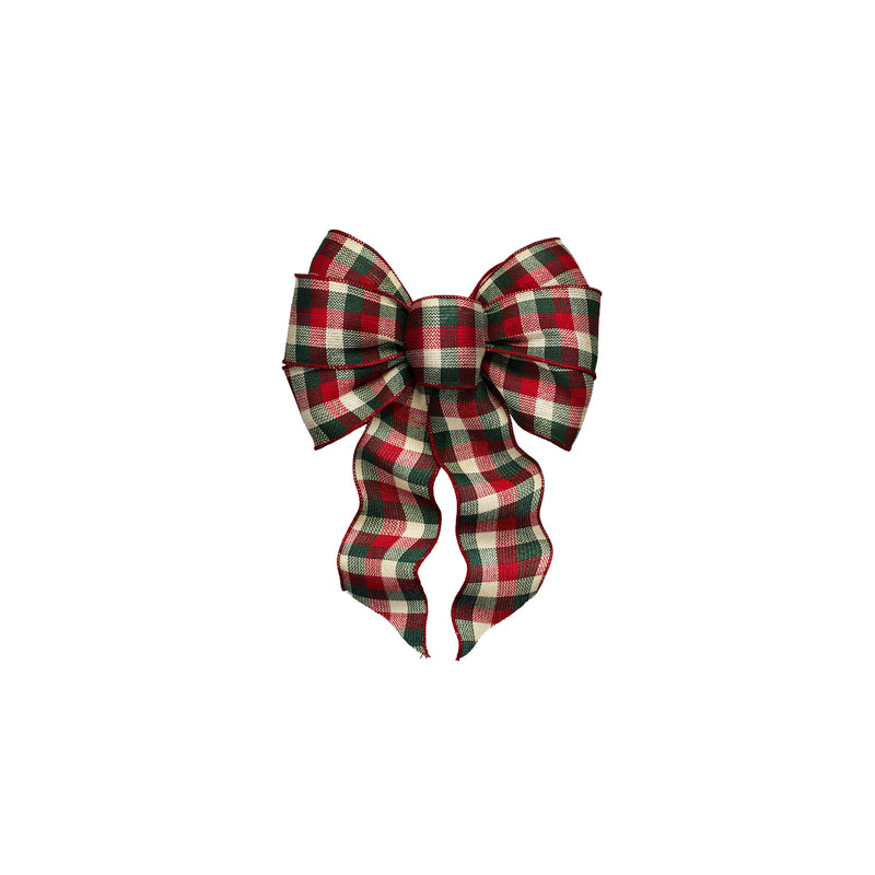 Holiday Trims Assorted 7 Loop Plaid Christmas Bow 8.5 in.