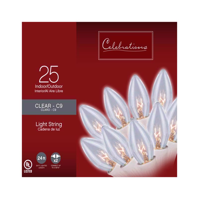 Celebrations Incandescent C9 Clear 25 ct String Christmas Lights 24 ft.