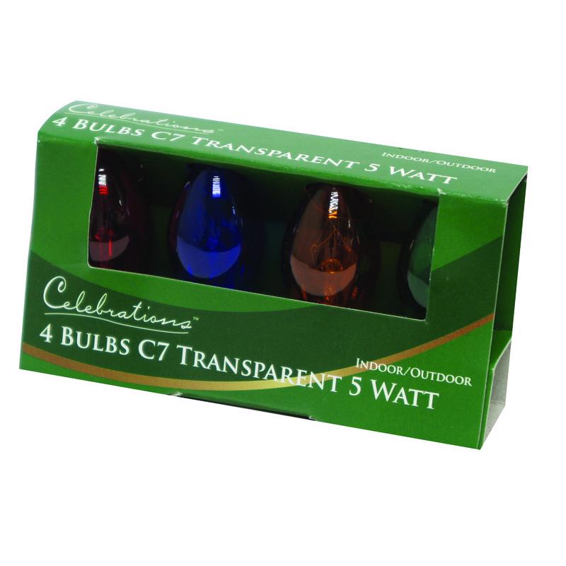 Celebrations Incandescent C7 Multicolored 4 ct Replacement Christmas Light Bulbs 0.08 ft.
