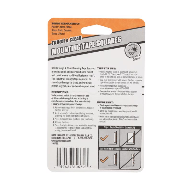 Gorilla Double Sided 1 in. W X 1 in. L Mounting Squares Clear