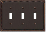 Amerelle Imperial Bead Aged Bronze 3 gang Die-Cast Metal Toggle Wall Plate 1 pk