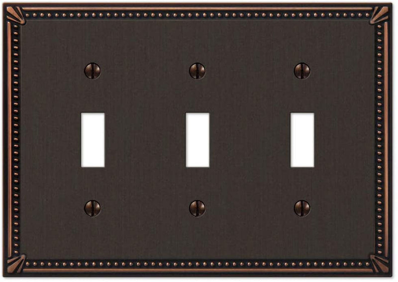 Amerelle Imperial Bead Aged Bronze 3 gang Die-Cast Metal Toggle Wall Plate 1 pk