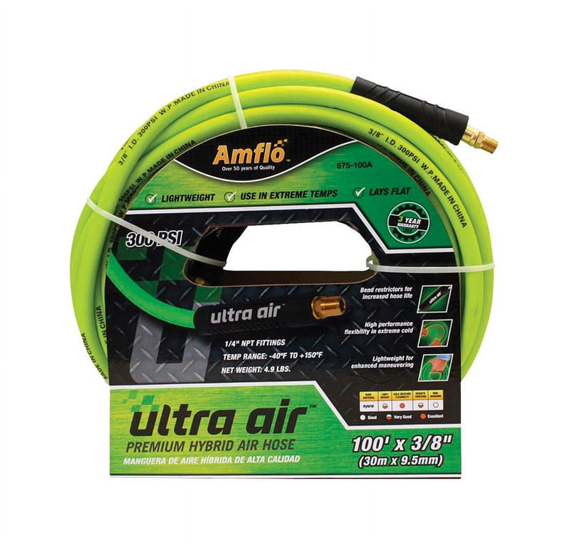 Amflo Ultra Air 100 ft. L X 3/8 in. D Rubber/PVC Hybrid Air Hose 300 psi Green