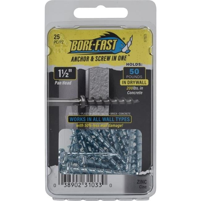 Bore-Fast 3/16 in. D X 1-1/2 in. L Steel Pan Head Screw and Anchor 25 pc