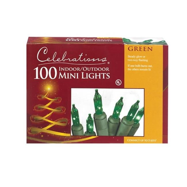 Celebrations Incandescent Mini Green 100 ct String Christmas Lights 20 ft.