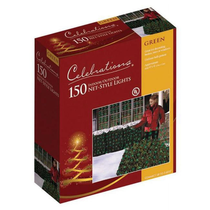 Celebrations Incandescent Mini Green 150 ct Net Christmas Lights 6 ft.