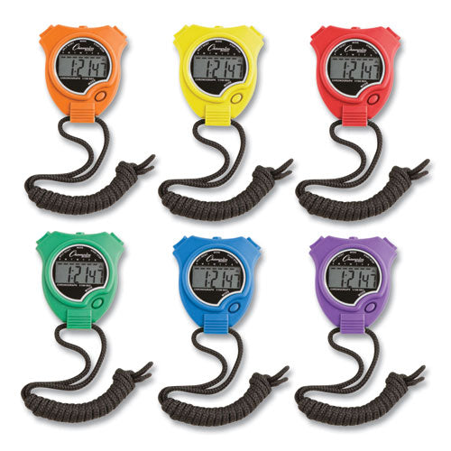 Water-Resistant Stopwatches 1/100 Second Assorted Colors 6/Set | 1 Box of: 6