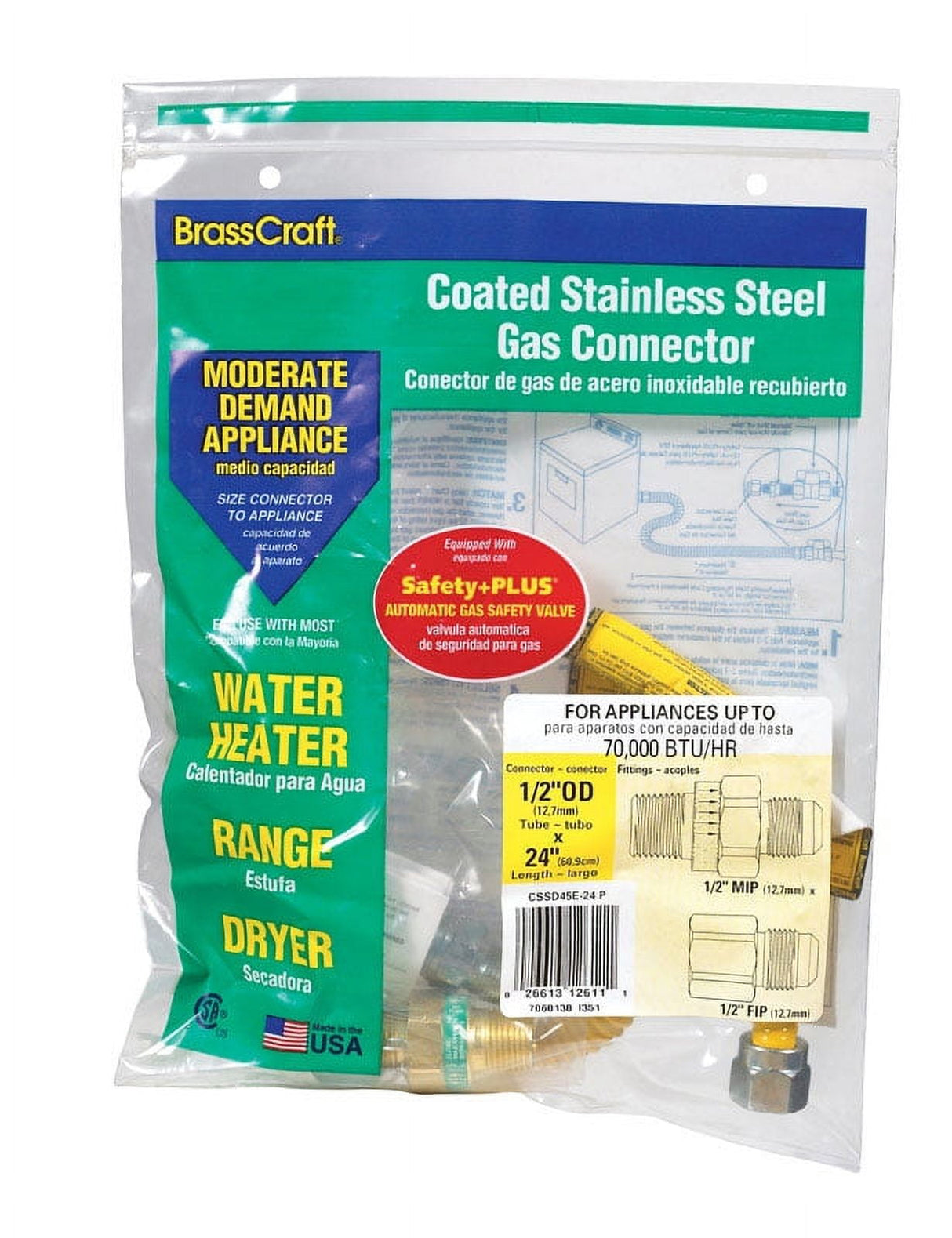 Eastman ProCoat 1/2 in. D 24 in. Stainless Steel Gas Connector