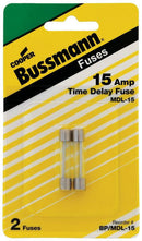 Bussmann 15 amps Time Delay Glass Fuse 2 pk