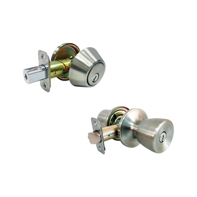 Faultless Tulip Satin Stainless Steel Entry Knob and Single Cylinder Deadbolt Right Handed