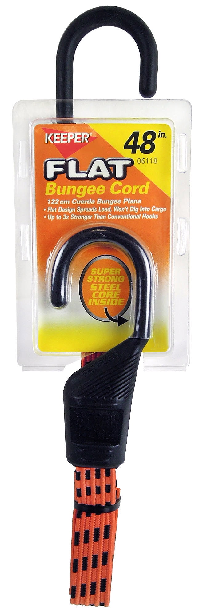 Keeper Black/Yellow Flat Bungee Cord 48 in. L X 0.14 in. 1 pk