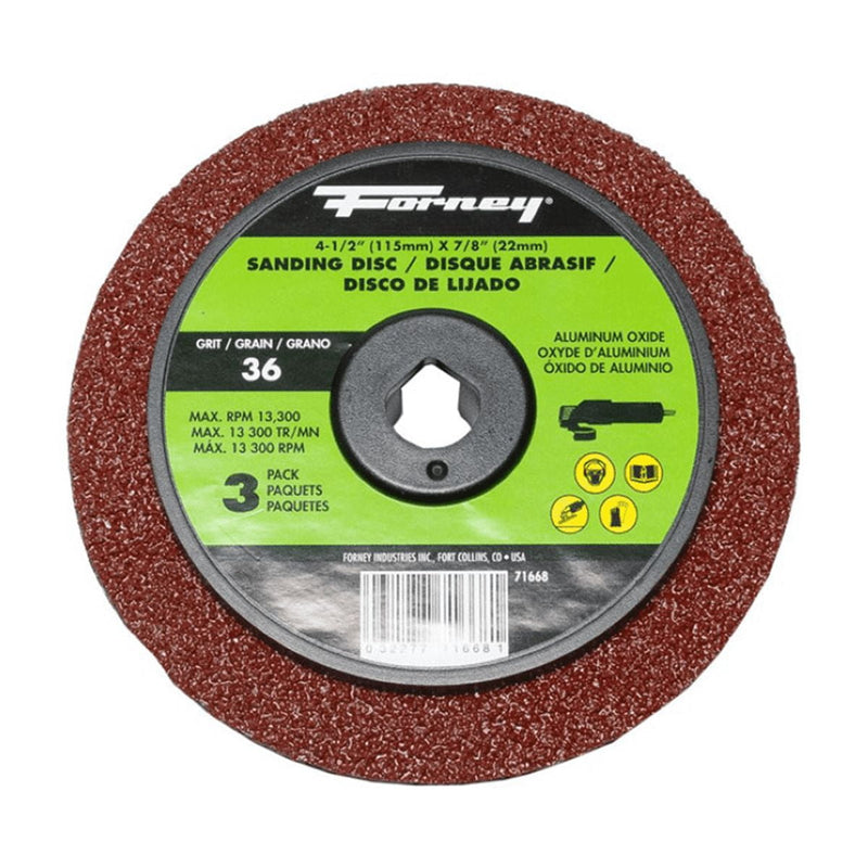 Forney 4.5 in. Aluminum Oxide Adhesive Sanding Disc 36 Grit 3 pk