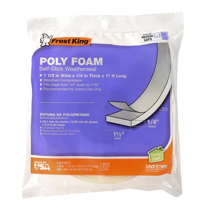 Frost King White Poly Foam Weather Seal For Doors and Windows 17 ft. L X 0.25 in.