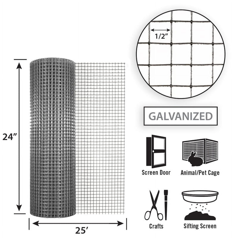 Garden Craft 24 in. H X 25 ft. L Galvanized Steel Hardware Cloth 1/2 in.