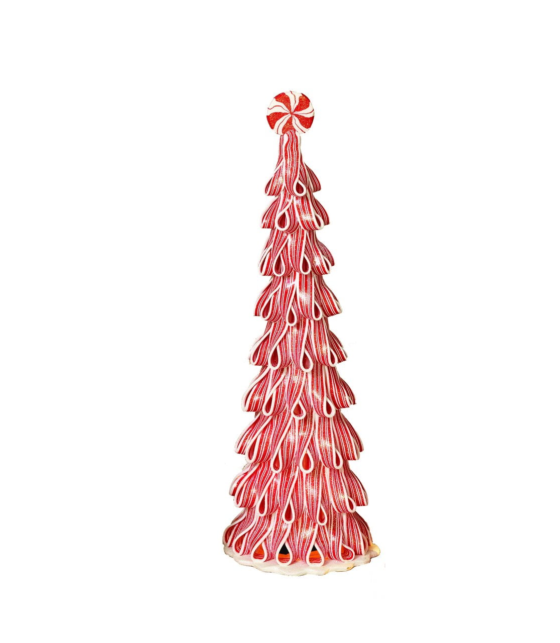 Gerson Incandescent Red/White Peppermint Ribbon with Light Christmas Tree 18 in.
