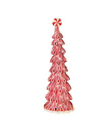 Gerson Incandescent Red/White Peppermint Ribbon with Light Christmas Tree 18 in.