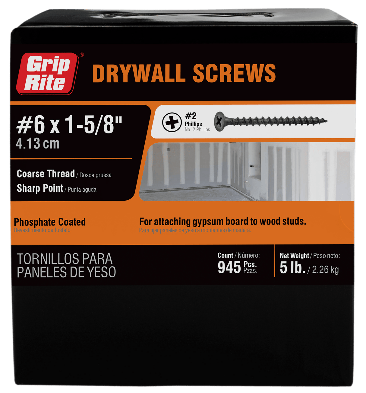 Grip-Rite No. 6 X 1-5/8 in. L Phillips Drywall Screws 5 lb 1000 pk