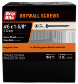 Grip-Rite No. 6 X 1-5/8 in. L Phillips Drywall Screws 5 lb 1000 pk