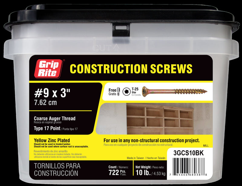 Grip-Rite No. 9 X 3 in. L Star Flat Head Construction Screws 10 lb 722 pk