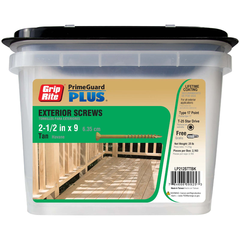 Grip-Rite PrimeGuard Plus No. 9 wire X 2.5 in. L Tan Star Flat Head Deck Screws 25 lb 1823 pk