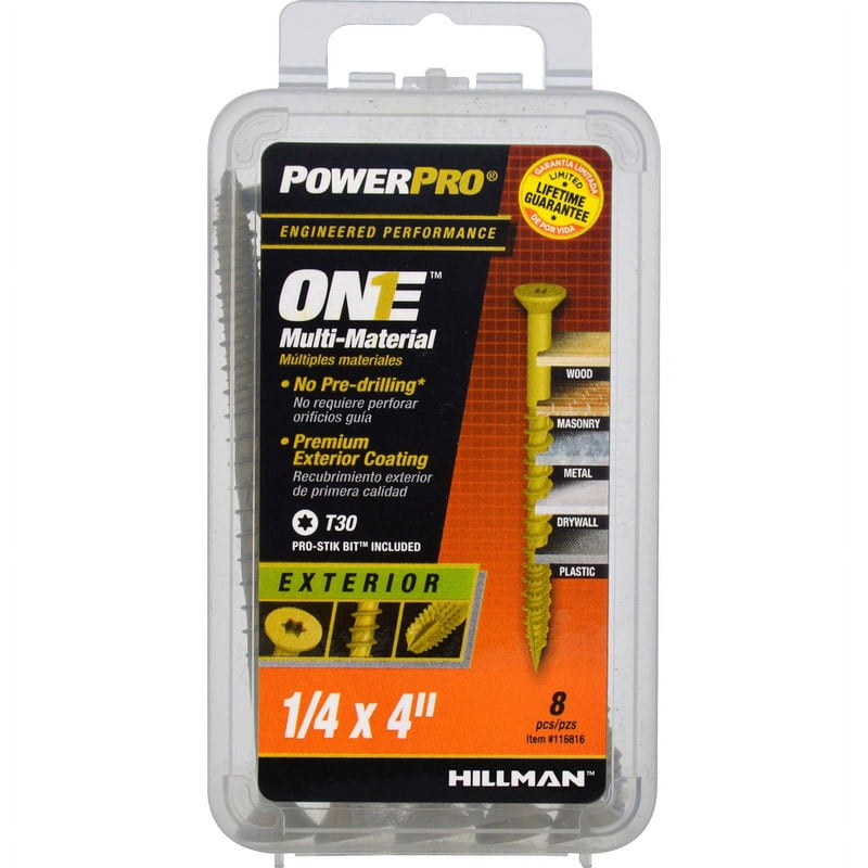 HILLMAN POWERPRO ONE 1/4 in. X 4 in. L Star Flat Head Multi-Material Screw 8 pk